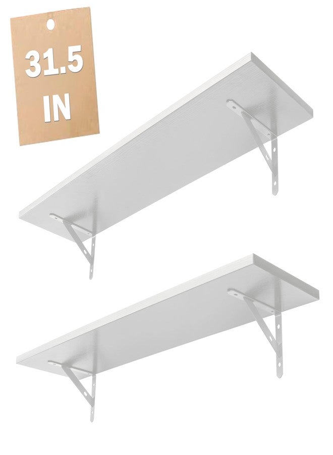 RedCall Floating Shelves for Wall,31.5 Inch Wall Mounted Shelves Set of 2,Long Board Shelves for Bedroom,Living Room, Bathroom & Kitchen Storage with Metal Brackets (White) - Image 1